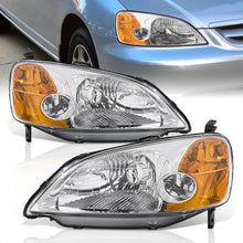 Load image into Gallery viewer, Honda Civic 2/4Door 2001-2003 Factory Style Headlights Chrome Housing Clear Len Amber Reflector
