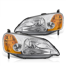 Load image into Gallery viewer, Honda Civic 2/4Door 2001-2003 Factory Style Headlights Chrome Housing Clear Len Amber Reflector
