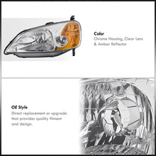 Load image into Gallery viewer, Honda Civic 2/4Door 2001-2003 Factory Style Headlights Chrome Housing Clear Len Amber Reflector
