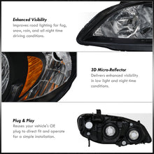 Load image into Gallery viewer, Honda Civic 2004-2005 Factory Style Headlights Black Housing Clear Len Amber Reflector

