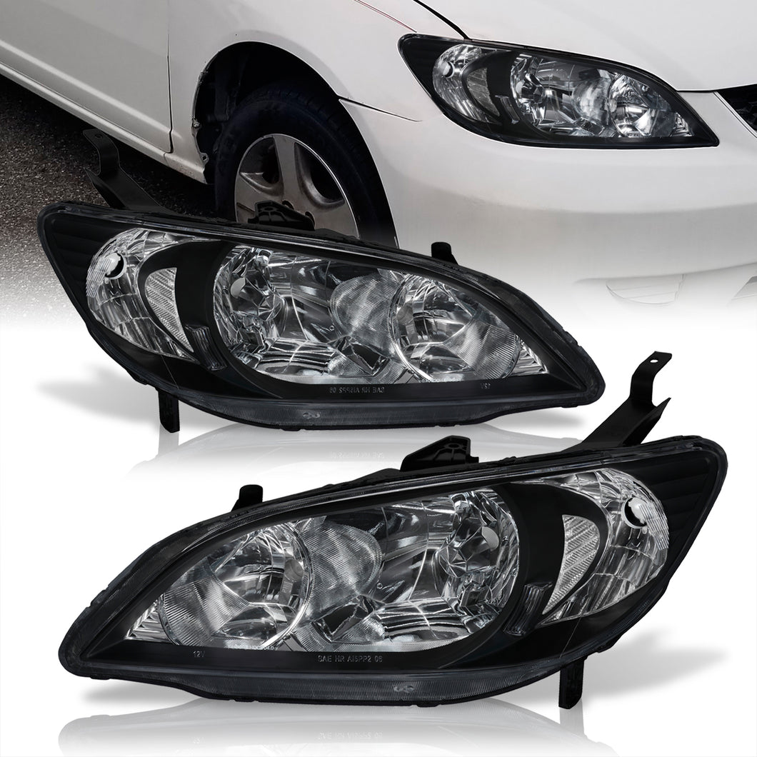 Honda Civic 2004-2005 Factory Style Headlights Black Housing Clear Len Clear Reflector