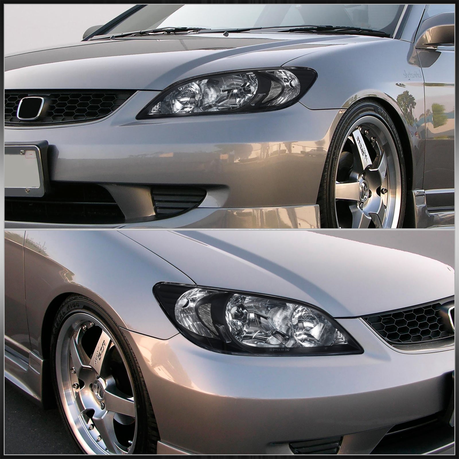 Honda Civic 2004-2005 Factory Style Headlights Black Housing Clear