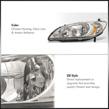 Load image into Gallery viewer, Honda Civic 2004-2005 Factory Style Headlights Chrome Housing Clear Len Amber Reflector
