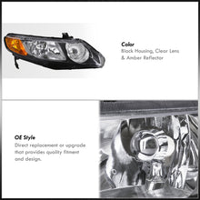 Load image into Gallery viewer, Honda Civic Sedan 2006-2011 Factory Style Headlights Black Housing Clear Len Amber Reflector
