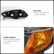 Load image into Gallery viewer, Honda Civic Sedan 2006-2011 Factory Style Headlights Black Housing Clear Len Amber Reflector
