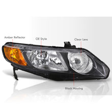 Load image into Gallery viewer, Honda Civic Sedan 2006-2011 Factory Style Headlights Black Housing Clear Len Amber Reflector
