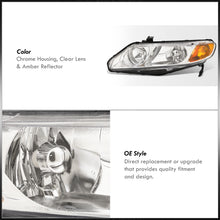 Load image into Gallery viewer, Honda Civic Sedan 2006-2011 Factory Style Headlights Chrome Housing Clear Len Amber Reflector
