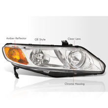 Load image into Gallery viewer, Honda Civic Sedan 2006-2011 Factory Style Headlights Chrome Housing Clear Len Amber Reflector
