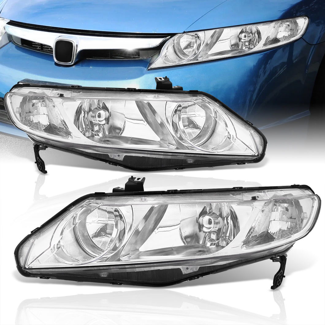 Honda Civic Sedan 2006-2011 Factory Style Headlights Chrome Housing Clear Len Clear Reflector