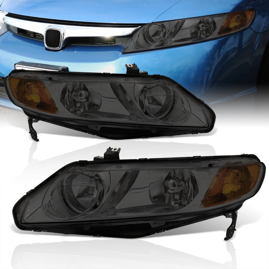 Honda Civic Sedan 2006-2011 Factory Style Headlights Chrome Housing Smoke Len Amber Reflector