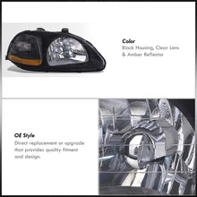 Load image into Gallery viewer, Honda Civic 1996-1998 Factory Style Headlights Black Housing Clear Len Amber Reflector
