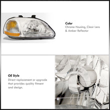 Load image into Gallery viewer, Honda Civic 1996-1998 Factory Style Headlights Chrome Housing Clear Len Amber Reflector
