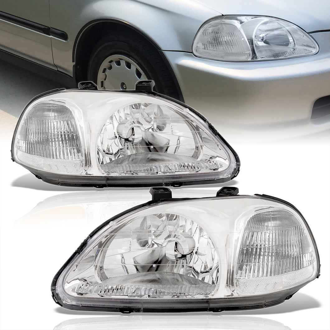 Honda Civic 1996-1998 Factory Style Headlights Chrome Housing Clear Len Clear Reflector