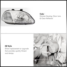 Load image into Gallery viewer, Honda Civic 1996-1998 Factory Style Headlights Chrome Housing Clear Len Clear Reflector
