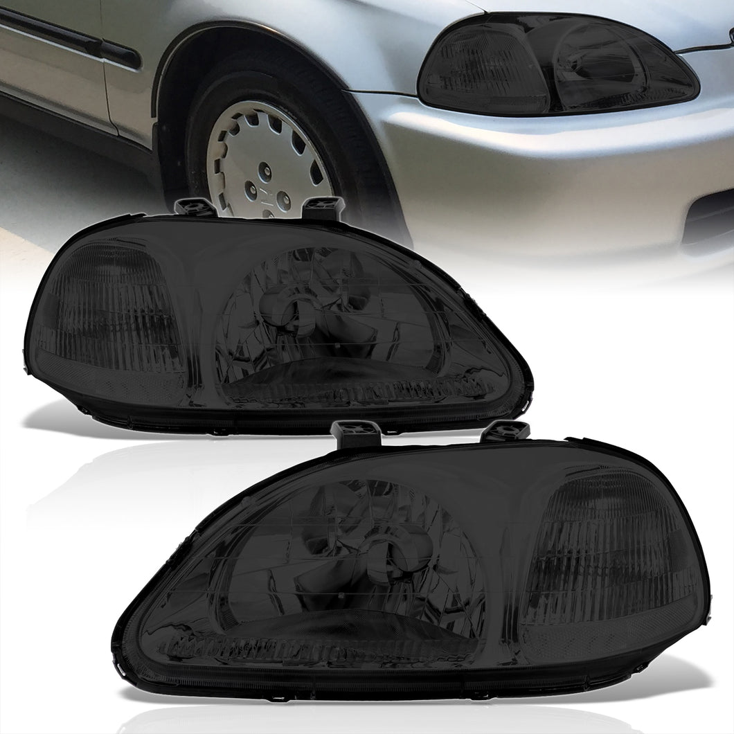 Honda Civic 1996-1998 Factory Style Headlights Chrome Housing Smoke Len Clear Reflector