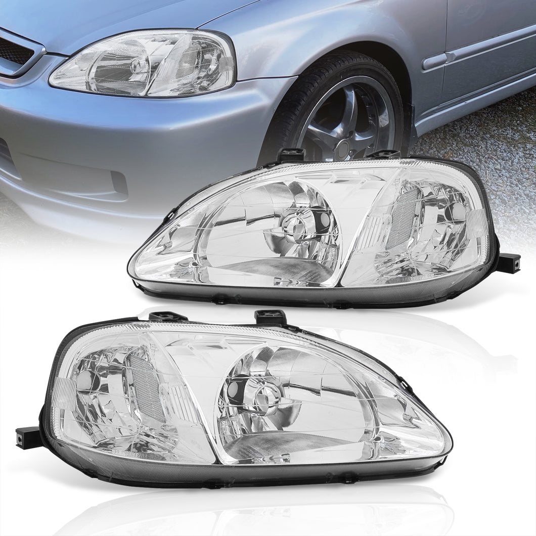 Honda Civic 1999-2000 Factory Style Headlights Chrome Housing Clear Len Clear Reflector