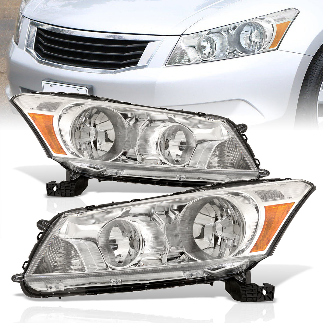 Honda Accord Sedan 2008-2012 Factory Style Headlights Chrome Housing Clear Len Amber Reflector