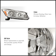 Load image into Gallery viewer, Honda Accord Sedan 2008-2012 Factory Style Headlights Chrome Housing Clear Len Amber Reflector
