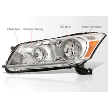 Load image into Gallery viewer, Honda Accord Sedan 2008-2012 Factory Style Headlights Chrome Housing Clear Len Amber Reflector
