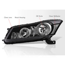 Load image into Gallery viewer, Honda Accord Sedan 2008-2012 Factory Style Headlights Black Housing Clear Len Clear Reflector
