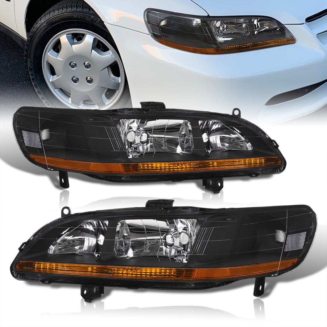 Honda Accord 1998-2002 Factory Style Headlights Black Housing Clear Len Amber Reflector