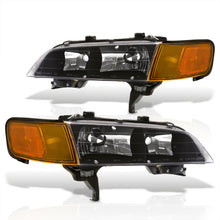 Load image into Gallery viewer, Honda Accord 1994-1997 Factory Style Headlights + Corners Black Housing Clear Len Amber Reflector (Full Amber Corners)
