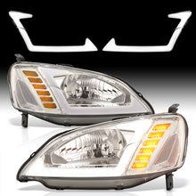 Load image into Gallery viewer, Honda Civic 2001-2003 Sequential LED DRL Bar Factory Style Headlights Chrome Housing Clear Len Clear Reflector
