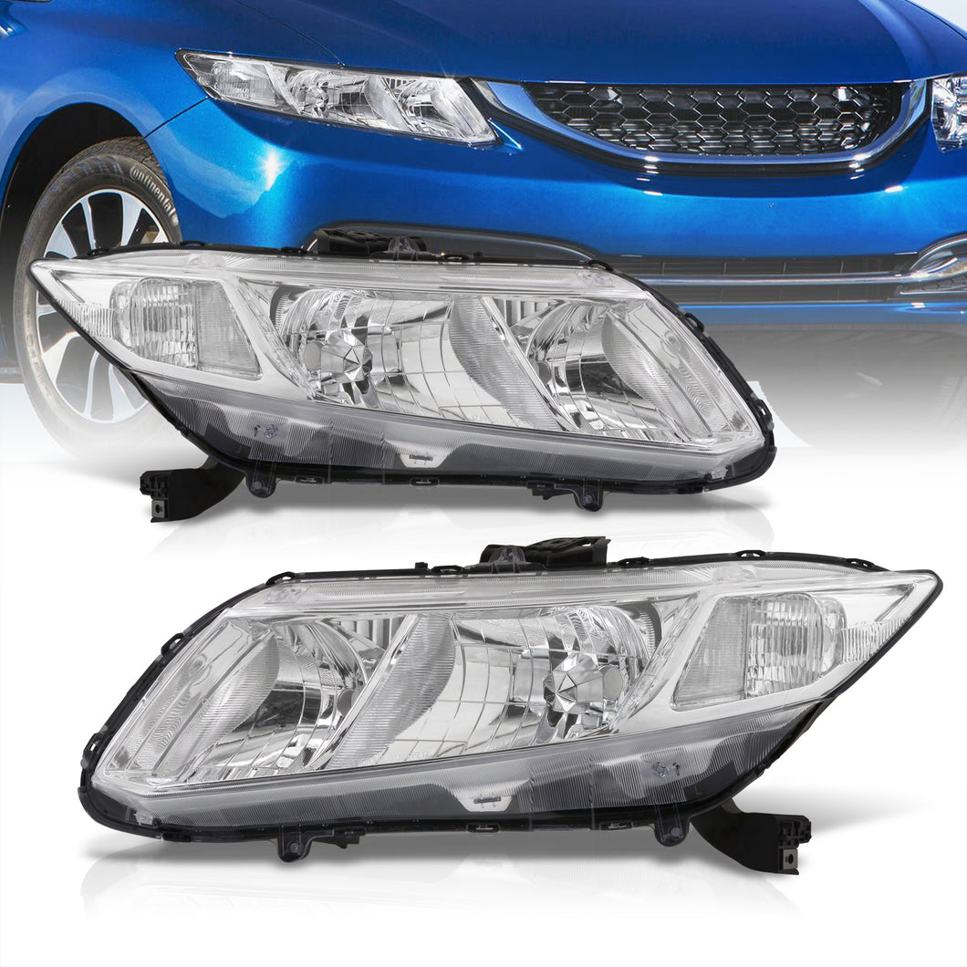 Honda Civic Sedan 2012-2015 / Honda Civic Coupe 2012-2013 Factory Style Headlights Chrome Housing Clear Len Clear Reflector