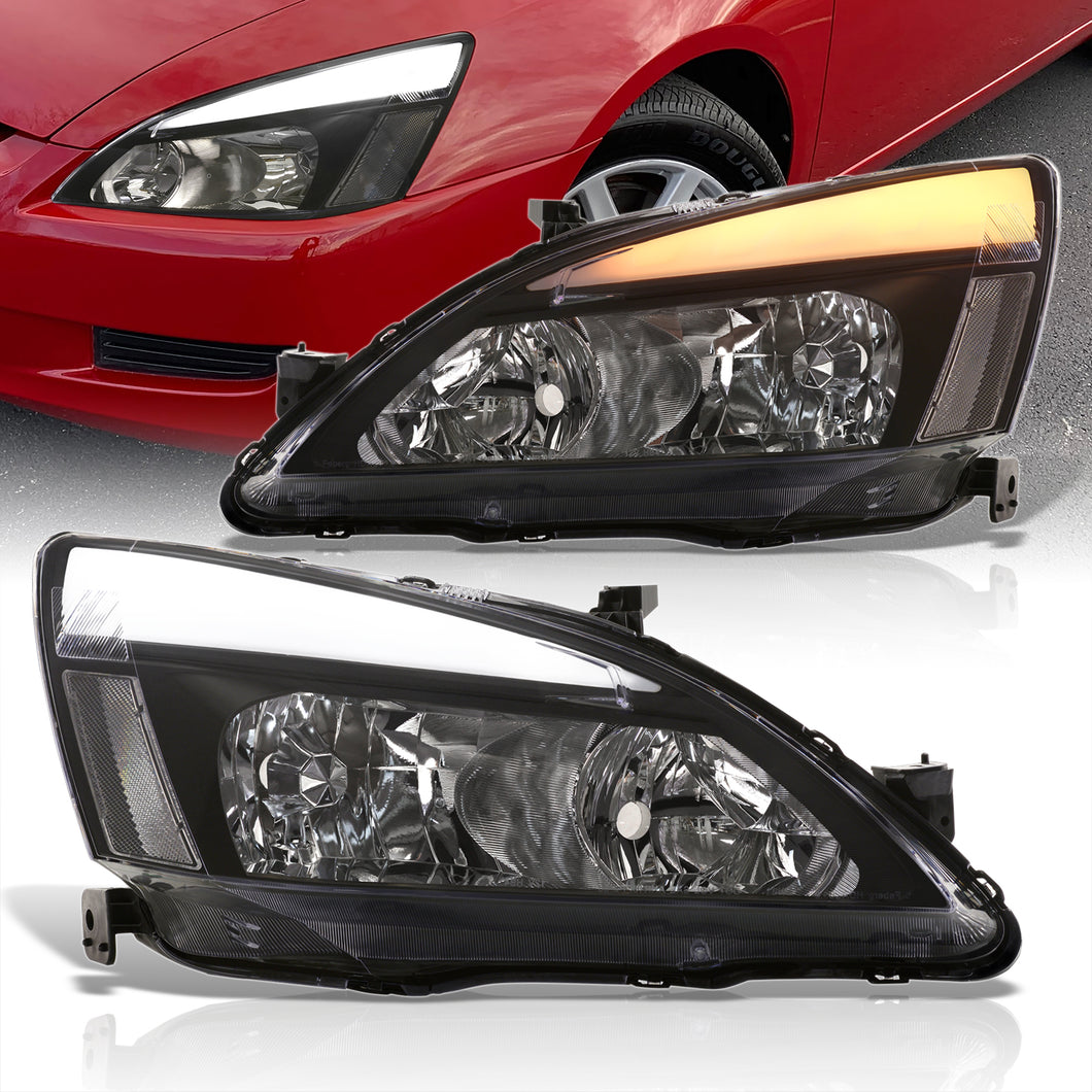 Honda Accord 2003-2007 LED DRL Bar Factory Style Headlights Black Housing Clear Len Clear Reflector