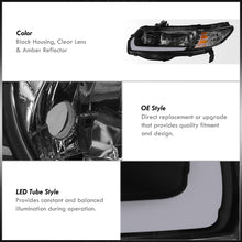 Load image into Gallery viewer, Honda Civic Coupe 2006-2011 LED DRL Bar Factory Style Headlights Black Housing Clear Len Amber Reflector
