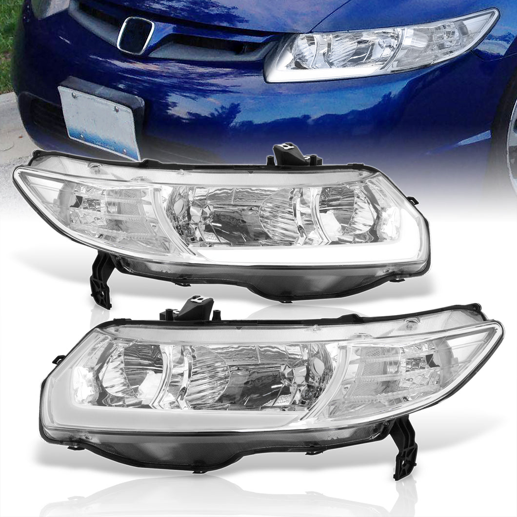 Honda Civic Coupe 2006-2011 LED DRL Bar Factory Style Headlights Chrome Housing Clear Len Clear Reflector