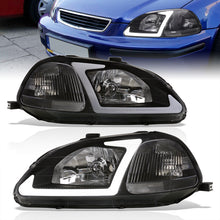 Load image into Gallery viewer, Honda Civic 1996-1998 LED DRL Bar Factory Style Headlights Black Housing Clear Len Clear Reflector
