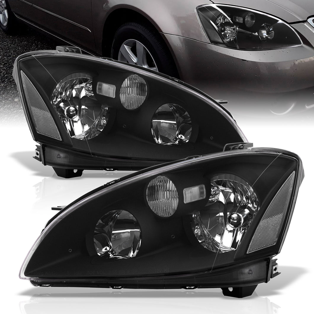 Nissan Altima 2002-2004 Factory Style Headlights Black Housing Clear Len Clear Reflector (Halogen Models Only)