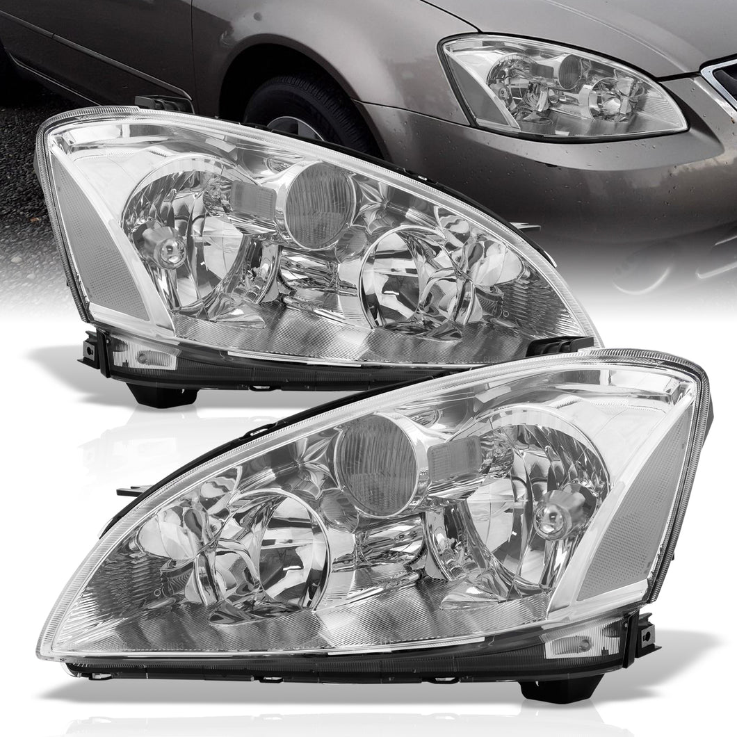 Nissan Altima 2002-2004 Factory Style Headlights Chrome Housing Clear Len Clear Reflector (Halogen Models Only)