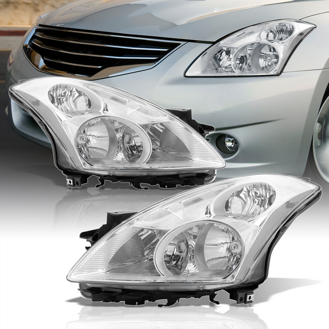 Nissan Altima Sedan 2010-2012 Factory Style Projector Headlights Chrome Housing Clear Len Clear Reflector (Halogen Models Only)