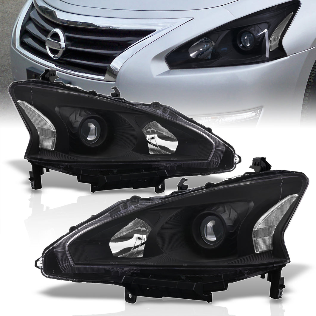 Nissan Altima Sedan 2013-2015 Factory Style Projector Headlights Black Housing Clear Len Clear Reflector (Halogen Models Only)