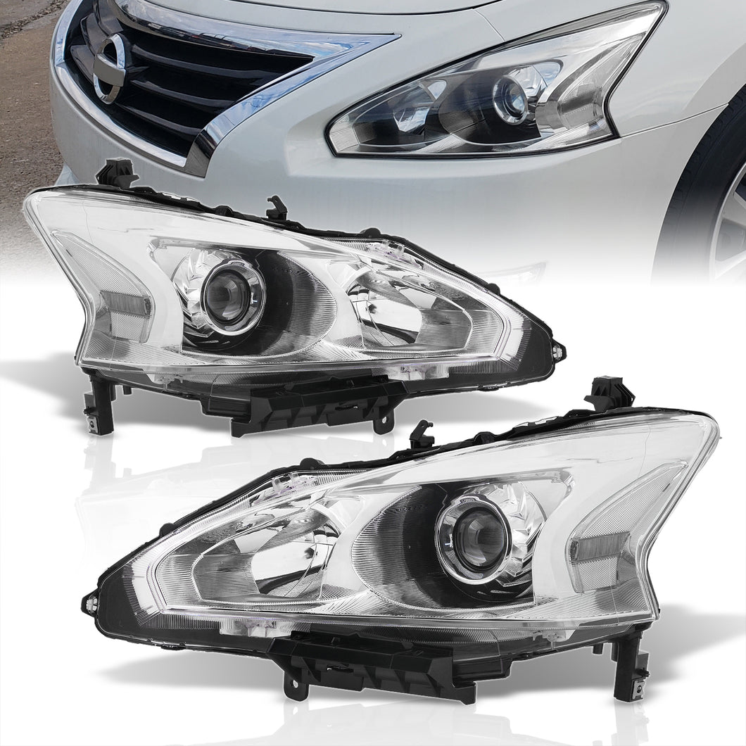 Nissan Altima Sedan 2013-2015 Factory Style Projector Headlights Chrome Housing Clear Len Clear Reflector (Halogen Models Only)