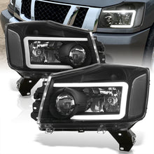 Load image into Gallery viewer, Nissan Titan 2004-2015 / Armada 2004-2007 LED DRL Bar Factory Style Headlights Black Housing Clear Len Clear Reflector

