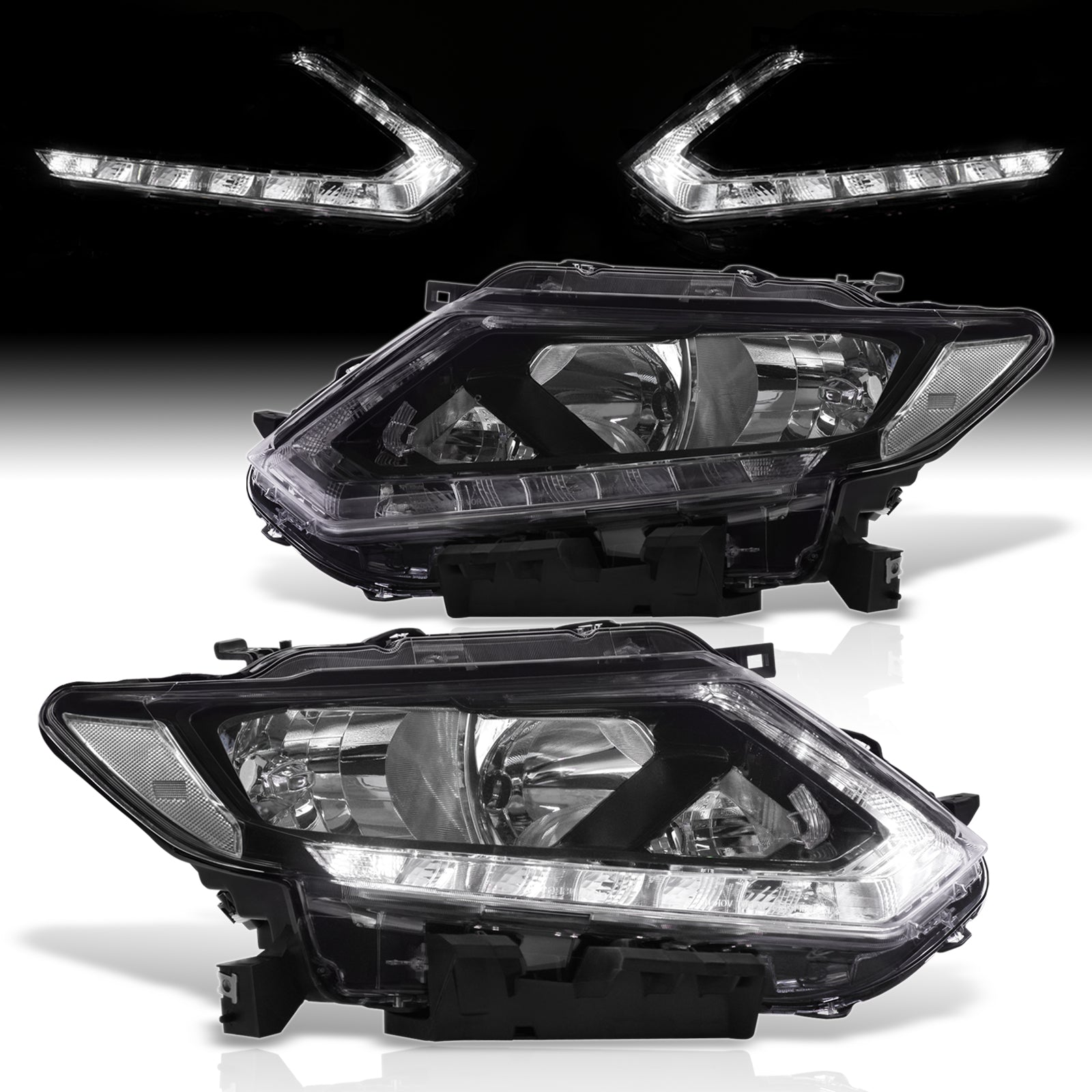 Nissan Rogue 2014-2016 LED DRL Factory Style Headlights Black