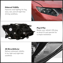 Load image into Gallery viewer, Nissan Rogue 2014-2016 LED DRL Factory Style Headlights Black Housing Clear Len Clear Reflector (Halogen Models Only)
