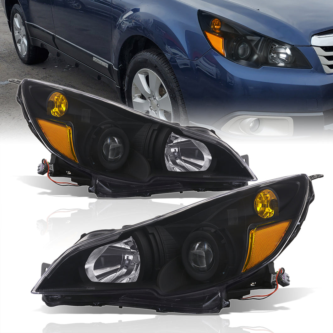 Subaru Legacy / Outback 2010-2014 Factory Style Headlights Black Housing Clear Len Amber Reflector
