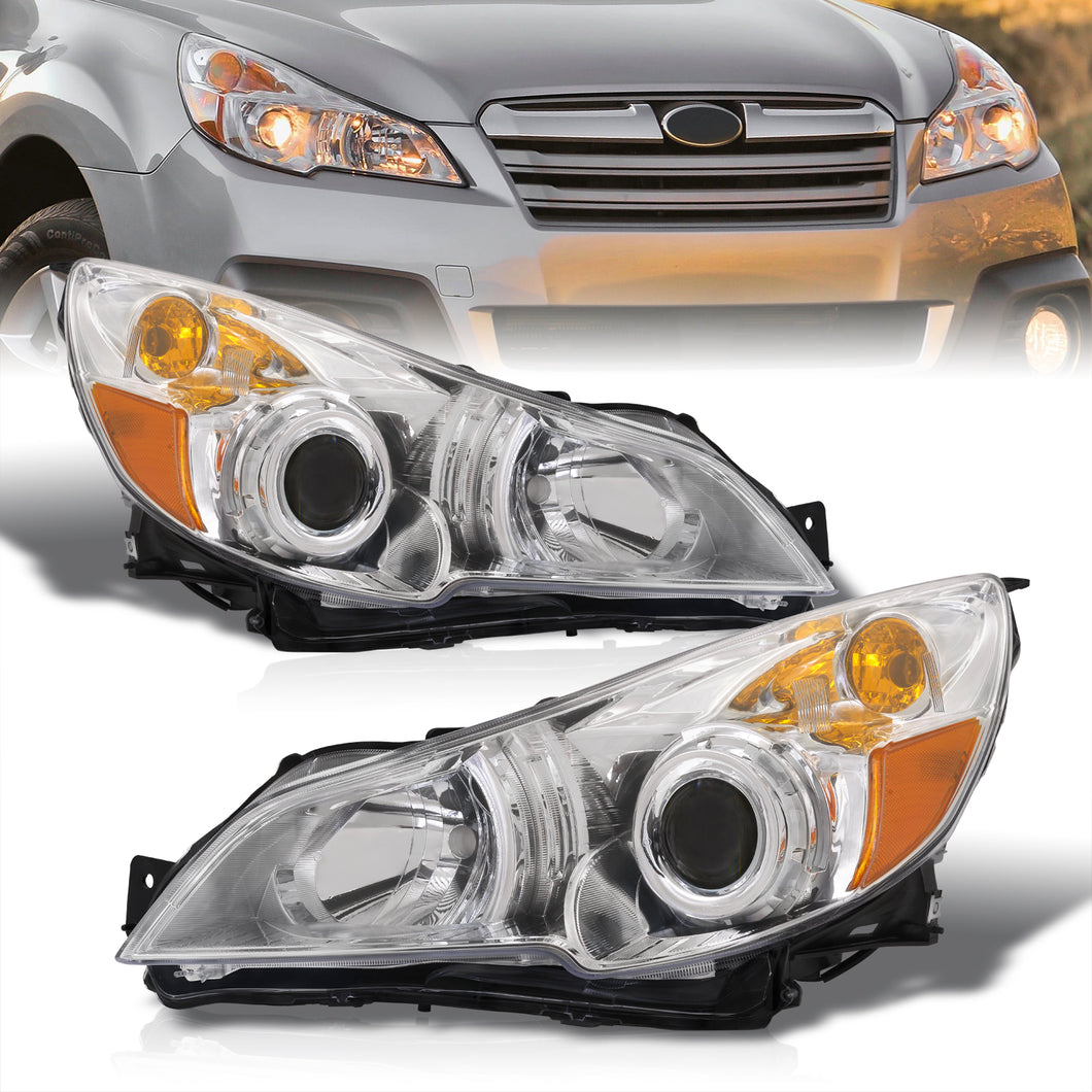 Subaru Legacy / Outback 2010-2014 Factory Style Headlights Chrome Housing Clear Len Amber Reflector
