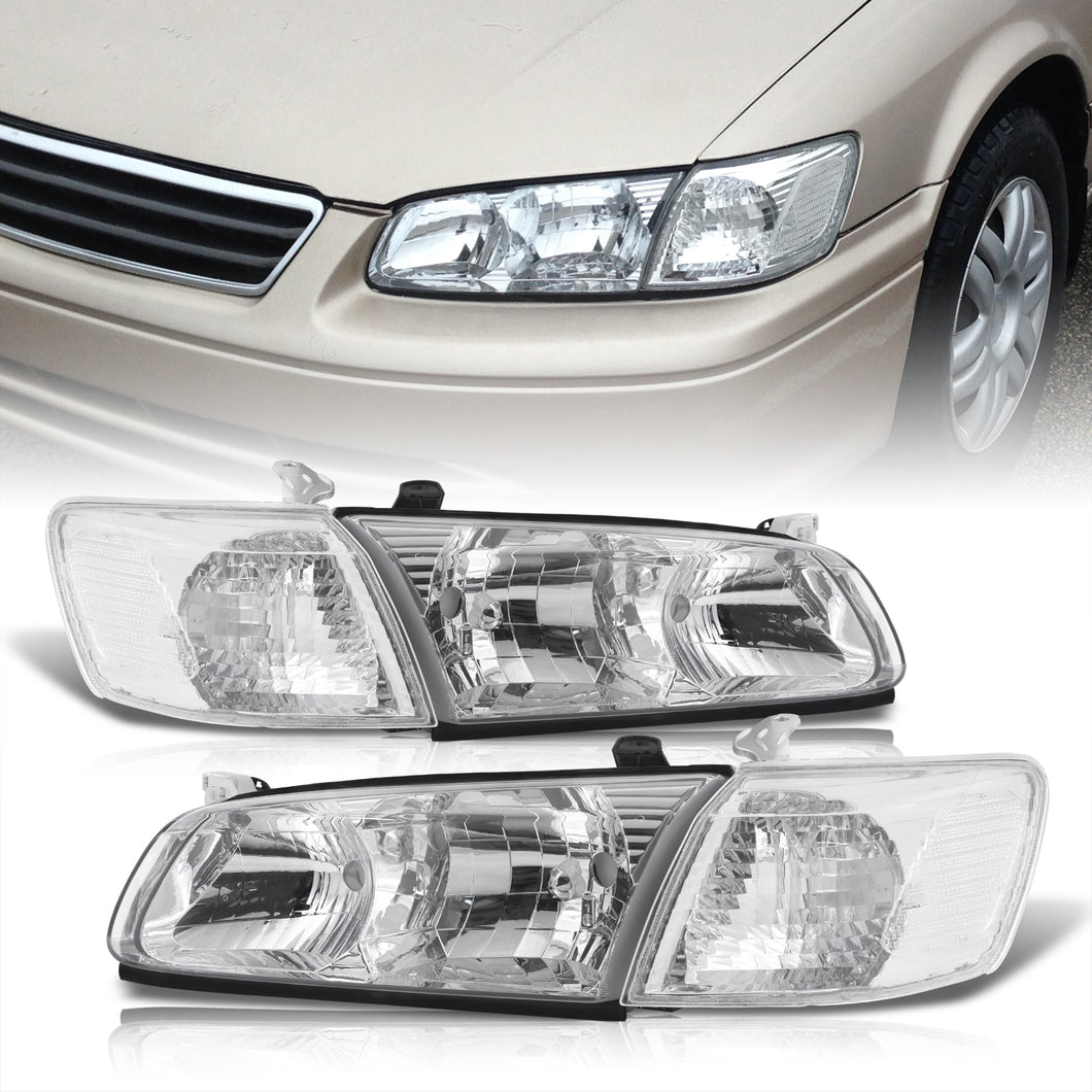 Toyota Camry 2000-2001 Factory Style Headlights + Corners Chrome Housing Clear Len Clear Reflector