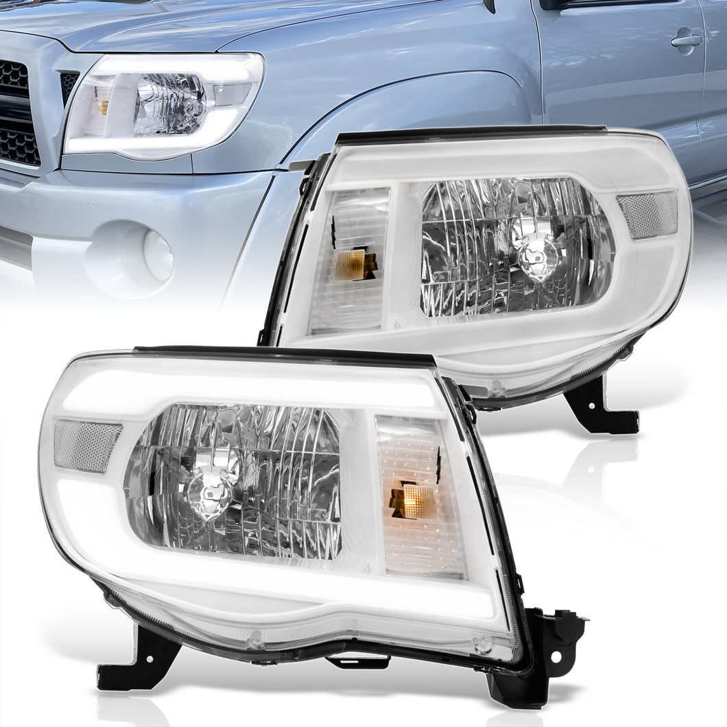 Toyota Tacoma 2005-2011 LED DRL Bar Factory Style Headlights White Housing Clear Len Clear Reflector