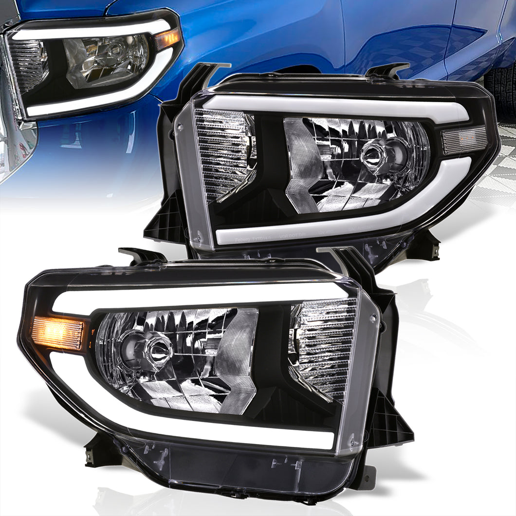 Toyota Tundra 2014-2021 LED DRL Bar Factory Style Headlights Black Housing Clear Len Clear Reflector (Halogen Models Only)