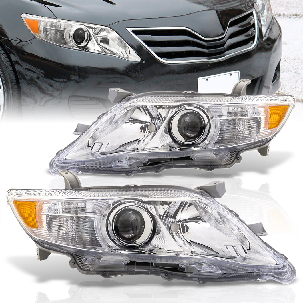 Toyota Camry 2010-2011 Factory Style Projector Headlights Chrome Housing Clear Len Amber Reflector