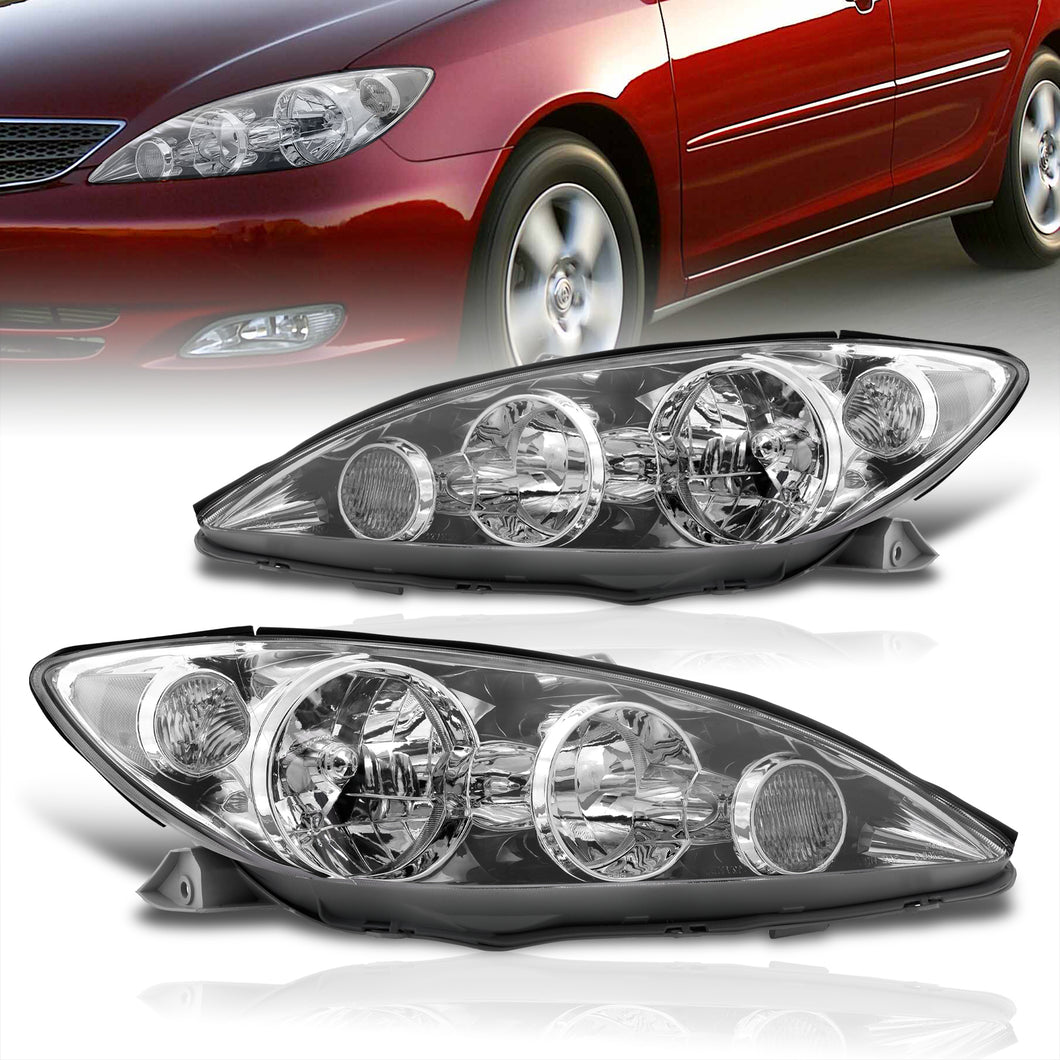 Toyota Camry 2005-2006 Factory Style Headlights Chrome Housing Clear Len Clear Reflector