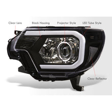 Load image into Gallery viewer, Toyota Tacoma 2012-2015 LED DRL Bar Projector Headlights Black Housing Clear Len Clear Reflector
