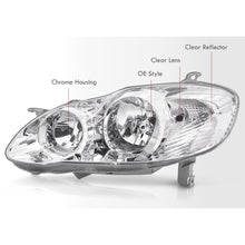 Load image into Gallery viewer, Toyota Corolla 2003-2008 Factory Style Headlights Chrome Housing Clear Len Clear Reflector
