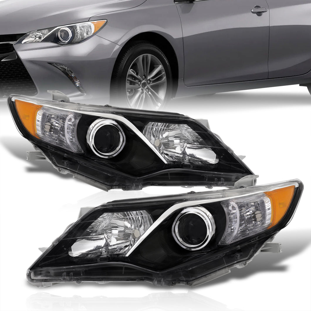 Toyota Camry 2012-2014 Factory Style Headlights Black Housing Clear Len Amber Reflector
